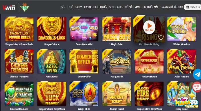 Các thể loại slot game Vwin bet cực kỳ đa dạng