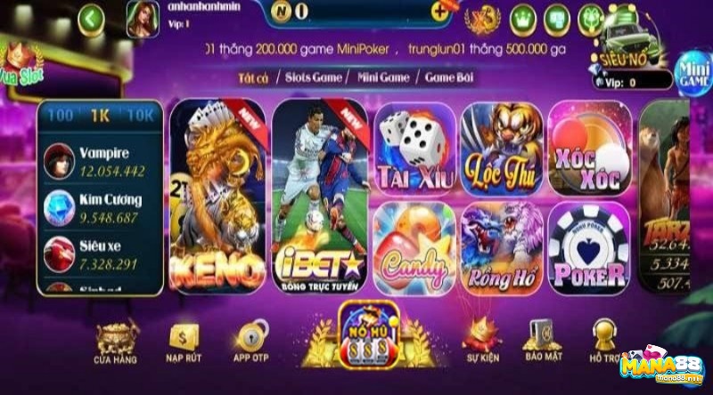 Web game Siêu nổ .net cung cấp cho cược thủ nhiều game cực hot