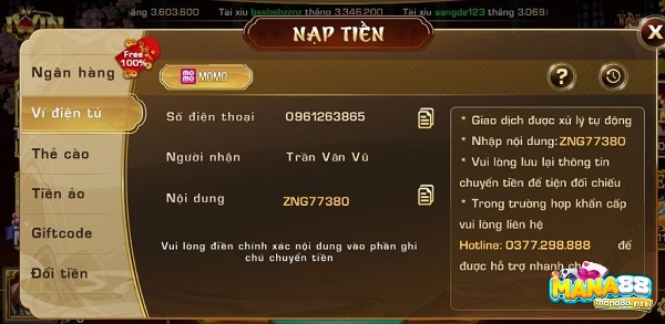 Momo là ví điện tử đang liên kết với cổng game Iwin