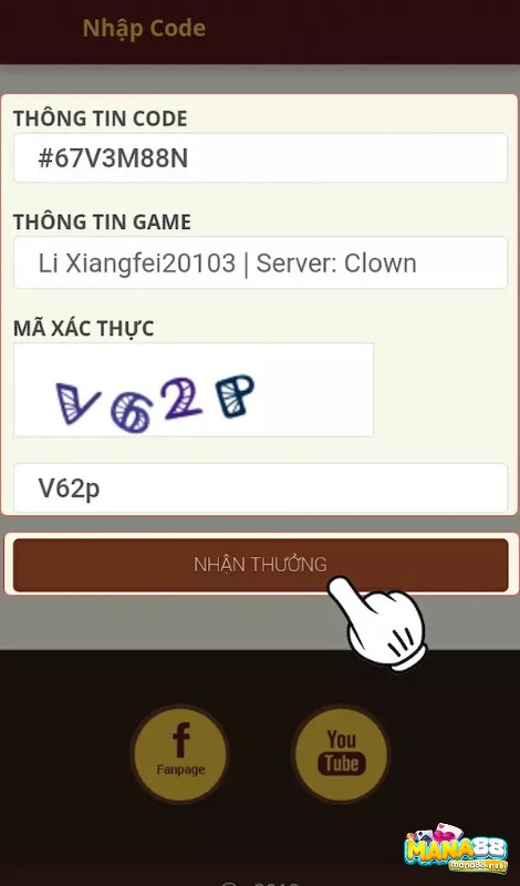 Nhập mã code quyền vương 98 và các thông tin