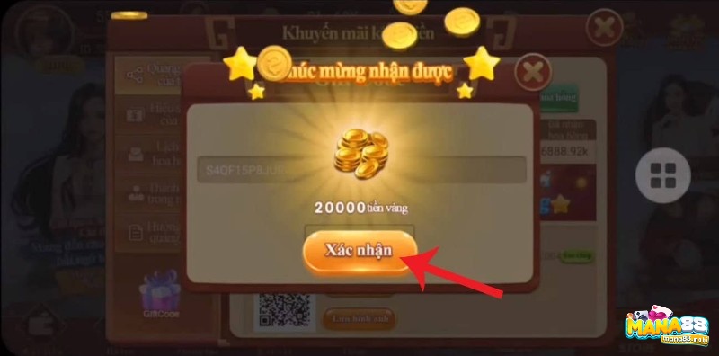 Phần thưởng hiện lên sau khi nạp giftcode cf68