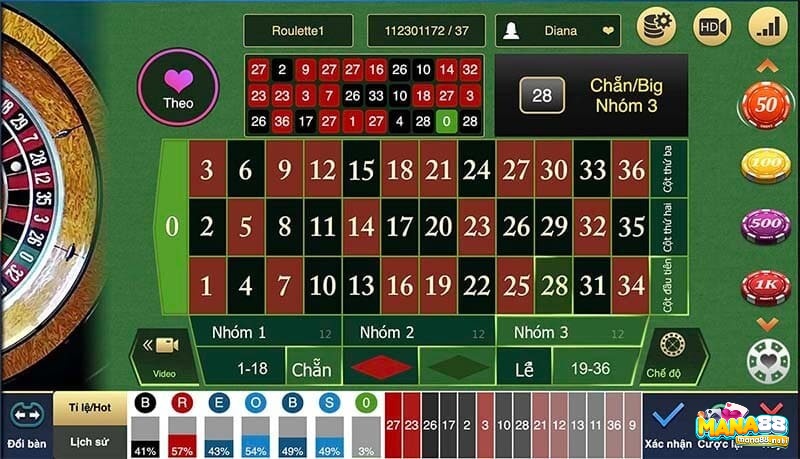 Sảnh cá cược Roulette tại WM