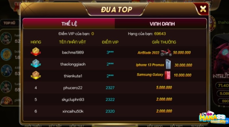 Đua top rinh thưởng tại Xo 68 Win