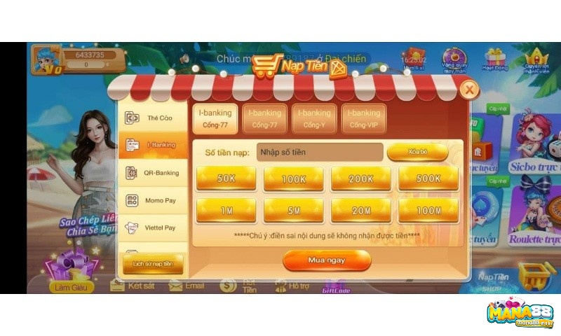 Cách nạp tiền để chơi game Tiến lên miền Nam ở Mana88