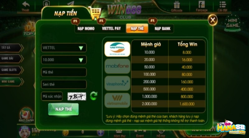 Win688 .Club đa dạng hình thức nạp rút