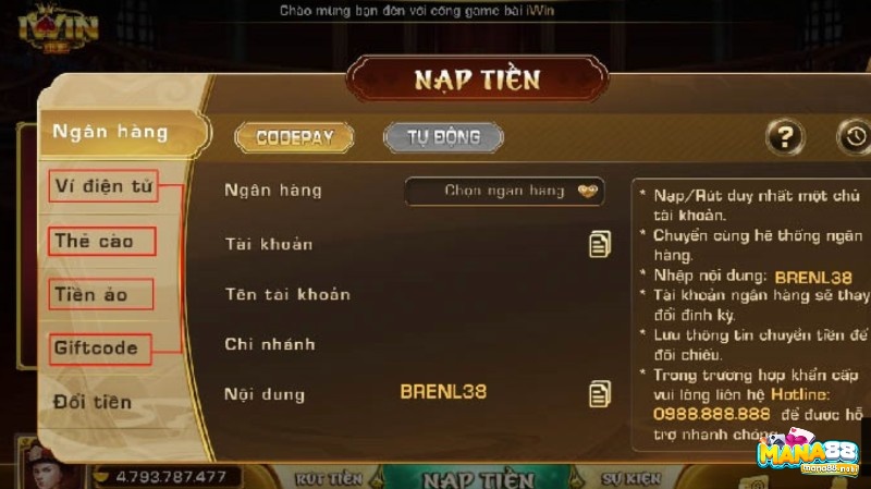 Cách nạp tiền iwin phổ biến