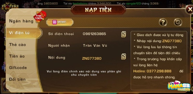 Nạp tiền bằng ví điện tử đơn giản