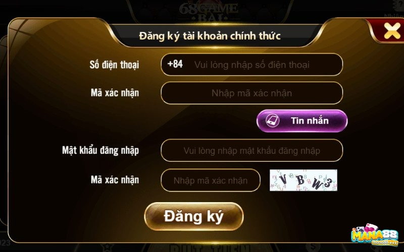 Sau khi tải game hũ 68 club cần đăng ký tài khoản