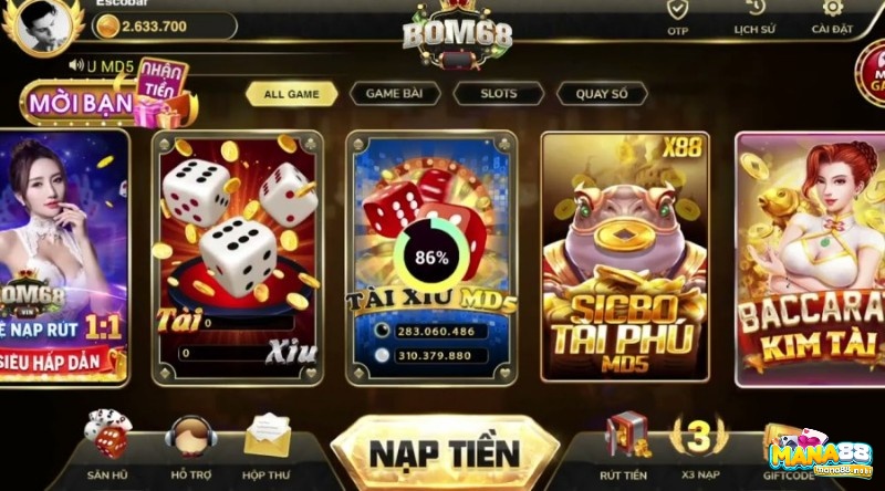 Kho game cược cực hấp dẫn khi tai bom68