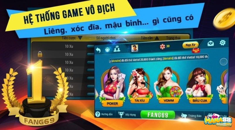 Các game bài nổi bật khi tai game phang 69