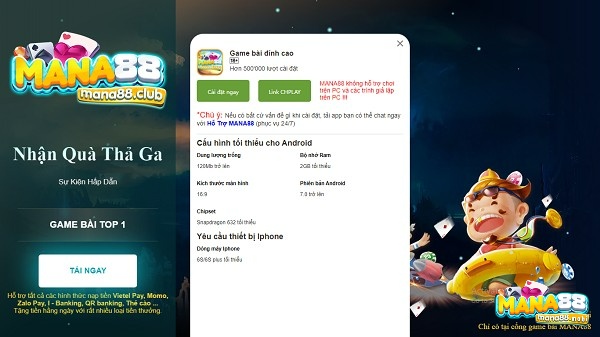 Tải game đánh bài trên nhà cái Mana88 về máy dễ dàng