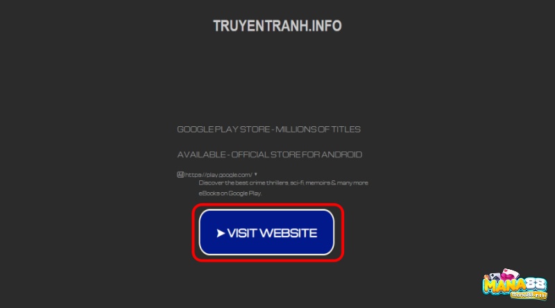 Click vào Visit website để truyen tranh .info điều hướng đến web game hoặc đọc sách truyện