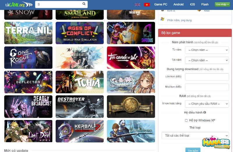 Trang web Taigame.org dễ sử dụng