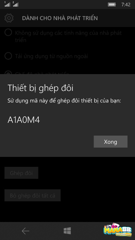 Chọn thiết bị ghép đôi trong quy trình tai iwin cho windows phone