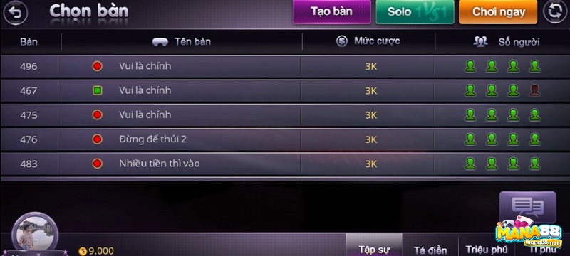 Chọn bạn chơi phù hợp vs số tiền game thủ có