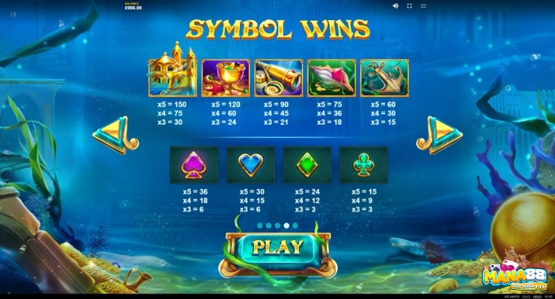 Atlantis là trò chơi slot có 11 biểu tượng 