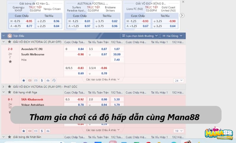 Mana88 cung cấp sảnh cược thể thao với đầy đủ kèo hay 