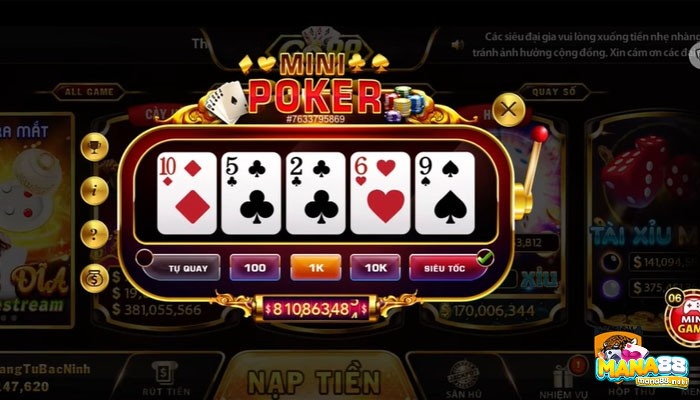 Giá trị thưởng tuỳ theo tổ hợp quay được trong mini poker