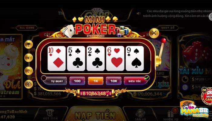 Mini Poker là trò quay hũ thú vị, đặc trưng bởi cách chơi và đồ họa đẹp mắt