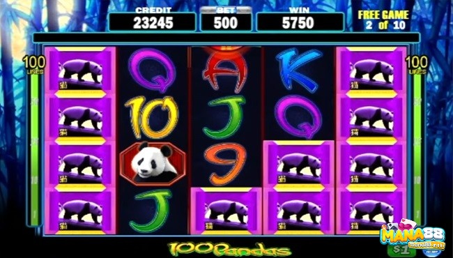 Màu sắc cuộn, biểu tượng Wild, bối cảnh của 100 Pandas trong Free Spins thay đổi