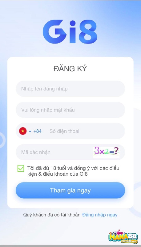 Nhập các thông tin đăng ký web cược Gi8