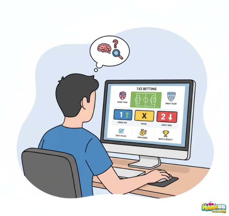 Người chơi đặt cược vào kết quả cuối cùng của trận đấu bóng đá với kèo 1X2 truyền thống