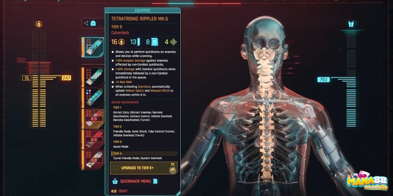 Ripperdoc trong Cyberpunk 2077 với các tùy chọn cấy ghép nâng cấp sức mạnh cho V