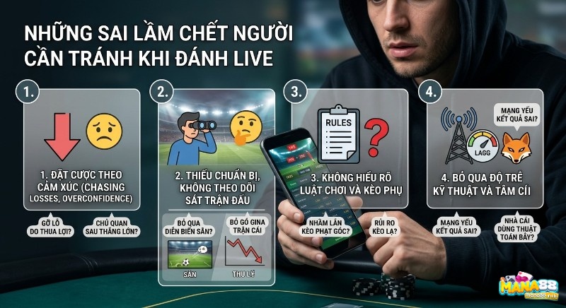 Quy trình 4 bước tránh sai lầm chết người khi cá cược live là gì, từ quản lý cảm xúc đến hiểu rõ luật và bẫy nhà cái