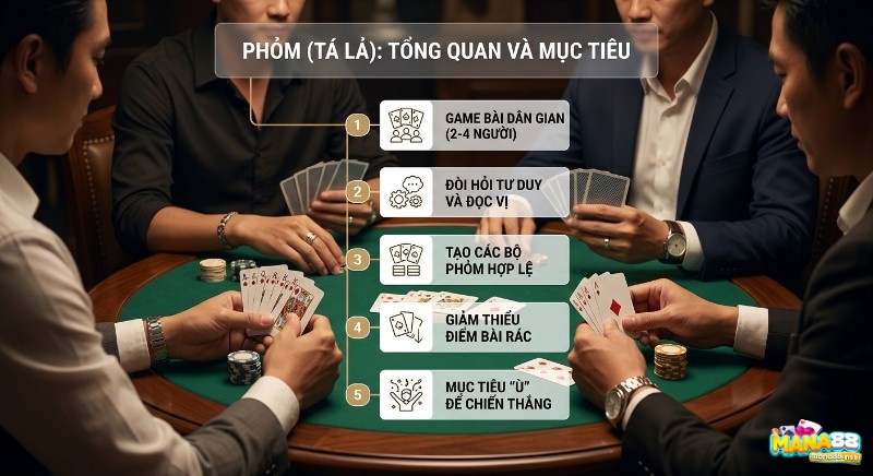 Tổng quan và mục tiêu game bài Phỏm (Tá Lả) qua 5 yếu tố quan trọng: từ luật chơi Phỏm cơ bản đến chiến thuật ù