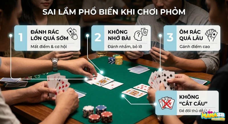 Tổng hợp 4 sai lầm phổ biến khi luật chơi Phỏm cơ bản cần tránh để cải thiện chiến thuật và nâng cao khả năng ăn chốt