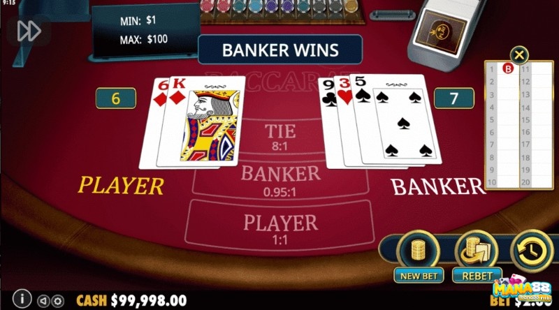 Cửa cược thắng được xác định dựa trên việc so sánh tổng điểm giữa người chơi và nhà cái